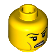 Lego Minifig Head Warrior Woman, Eyelashes and Angry Eyebrows, Cheek Lines, White Pupils and White Teeth Print [Blocked Open Stud] / Yellow