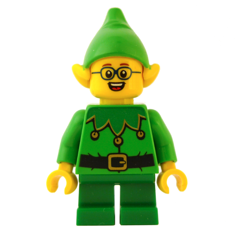 Lego Elf - Bright Green Torso, Green legs, Bright Green Hat, Glasses