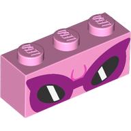 Lego Brick 1 x 3 with Dark Pink Sunglasses print / Bright Pink