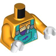 Lego Torso, Dark Turquoise Overall, Paint Splotches, Pencils print, Bright Light Orange Arms, White Hands / Bright Light Orange