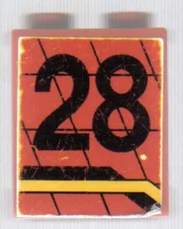 Panel 1 x 2 x 2 - Solid Studs with Black Number 28 and Angled Black and Yellow Lines Pattern Model Right Side (Sticker) - Set 8808