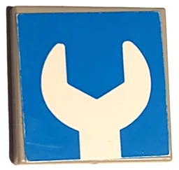 Tile 2 x 2 with White Wrench Head on Blue Background Pattern (Sticker) - Set 6378
