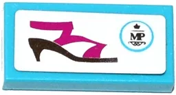 Tile 1 x 2 with 'MP' Logo and Shoe Pattern (Sticker) - Set 41104 / Medium Azure