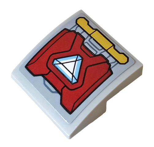 Lego Slope, Curved 2 x 2 x 2/3 Inverted with Triangular Arc Reactor on Dark Red Armor Plate Pattern (Sticker) - Set 76104