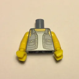 Torso, Shirt with Ripped Off Sleeves, Buttons on Pockets Print, Yellow Arms and Hands / Sand Blue