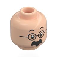 Lego Minifig Head Professor Cuthbert Calculus, Black Eyebrows, Thick Moustache, Round Glasses / Light Nougat