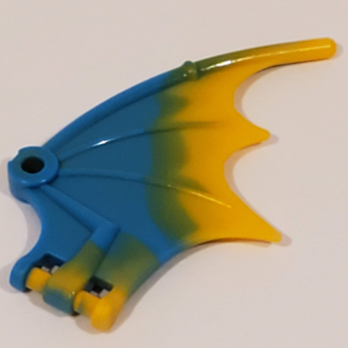 Lego Creature Body Part, Dragon / Thestral Wing with Bar Connection and Marbled Bright Light Orange Pattern / Dark Azure