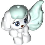 Lego Animal, Dog, Puppy with 1.5 Hole with Light Aqua Hair, Tail print / White