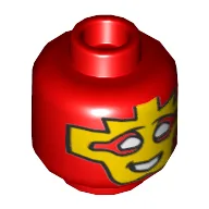 Minifig Head Mister Miracle, White Eyes, Yellow Facemask, Smile Print / Red