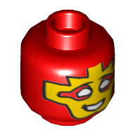 Lego Minifig Head Mister Miracle, White Eyes, Yellow Facemask, Smile Print / Red