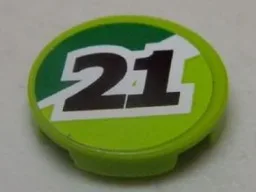 Tile, Round 2 x 2 with Black '21' on Green and Lime Background Pattern (Sticker) - Set 8896