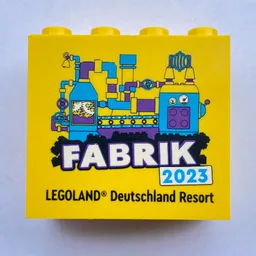 Brick 2 x 4 x 3 with 'LEGOLAND Deutschland Resort FABRIK 2023' Print / Yellow