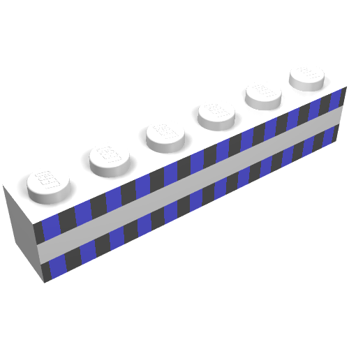 Lego Brick 1 x 6 with Ferry Squares Light Blue and Black in 2 Lines Print (Set 1554) / White