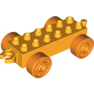 Duplo Car Base 2 x 6 with Fake Bolts, Open Hitch End and Orange Wheels / Bright Light Orange