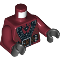 Lego Torso Coat with Diamond Buttons and Large Silver Buckle Print, Dark Red Arms, Black Hands / Dark Red