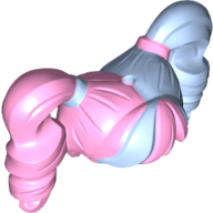 Lego Hair Pigtails High Bouncy and Hole on Top with Bright Light Blue Left Side pattern / Bright Pink