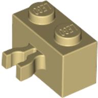Lego Brick Special 1 x 2 with Vertical Clip [Thick U Clip] / Tan
