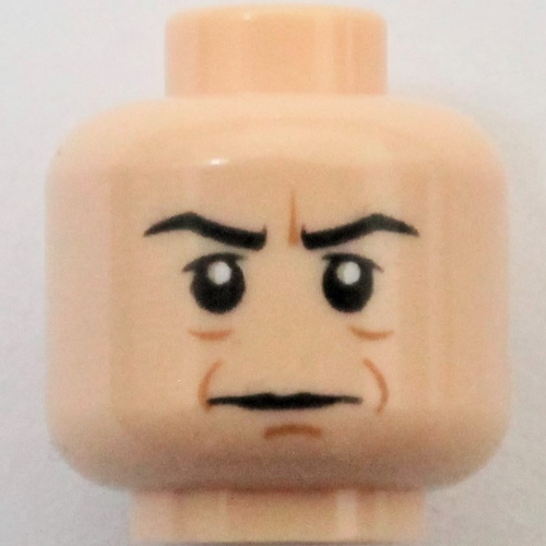 Lego Minifig Head General Rieekan, Brown Lines and Crease Between Eyebrows Print / Light Nougat