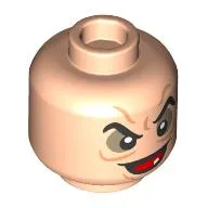 Minifig Head Evil Queen, Back Eyebrows, Dark Tan Eyeshadow, Wrinkles, Single Tooth, Open Mouth Mean Smile / Angry Scowl Print / Light Nougat