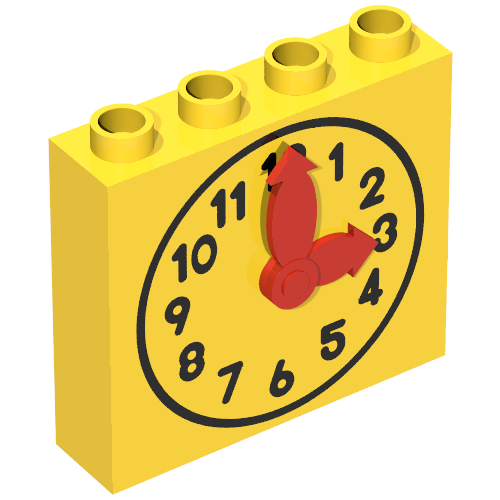 Lego Duplo Brick 1 x 4 x 3 with Movable Red Hands and Yellow Clock Face Print / Yellow