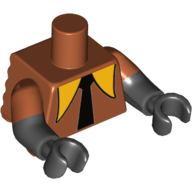 Lego Torso Short with Back Ridges, with Long Orange Collar and Black Tie Print, Black Arms and Hands with Dark Orange Short Sleeves Print / Dark Orange