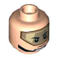 Lego Minifig Head T-16 Skyhopper Pilot, Dual Sided, Dark Tan Visor, Stern Black Eyebrows, Chin Strap / Open Mouth Print [Hollow Stud] / Light Nougat