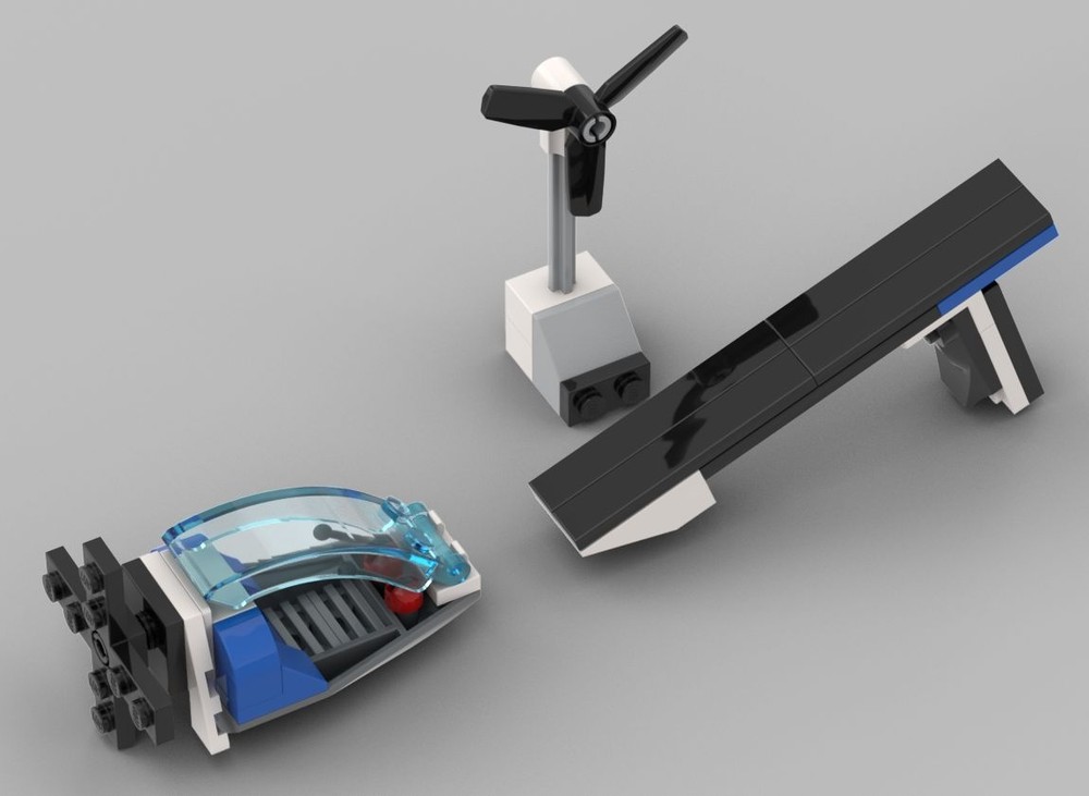 Lego Sports hovercraft, ramp, and offshore wind turbine
