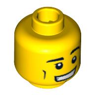 Lego Minifig Head, Eyebrows, Vertical Cheek Lines, Chin Dimple and Wide Grin Print / Yellow