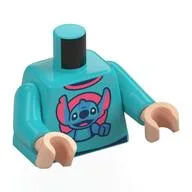 Torso, Stitch on Coral Background Print, Medium Azure Arms, Light Nougat Hands / Medium Azure