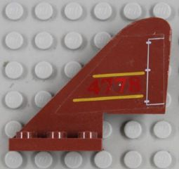 Lego Tail with Rounded Top with Yellow Lines, Red '4778', and White Flap Pattern on Both Sides (Stickers) - Set 4778