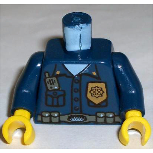 Lego Torso Highway Patrol 2, Shirt with Gold Badge and Radio Print, Dark Blue Arms, Yellow Hands / Dark Blue