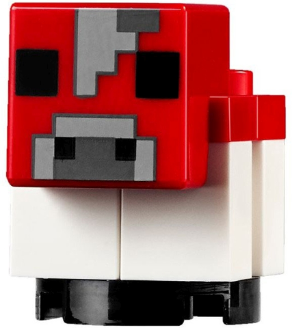 Lego Minecraft Cow, Mooshroom, Baby (Light Bluish Gray Forehead) - Brick Built
