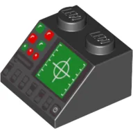 Brick Sloped 45° 2 x 2 with Green Radar, Green/Red Buttons and Disk Slot Print / Black