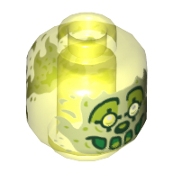 Lego Minifig Head Ghost, with Yellowish Green Face, White Eyes, Clown Make Up, Slime Mouth Print / Trans-Neon Green
