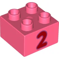 Duplo Brick 2 x 2 with Red '2' Print / Coral