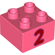 Lego Duplo Brick 2 x 2 with Red '2' Print / Coral