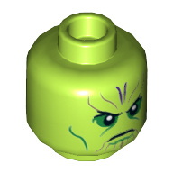 Lego Minifig Head Talos (Skrull), Green Eyes, Angry Print [Hollow Stud] / Lime
