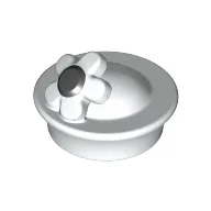 Headwear Accessory Hat with Small Pin, Pillbox Hat, Flower with Black Center / White