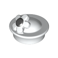 Lego Headwear Accessory Hat with Small Pin, Pillbox Hat, Flower with Black Center / White