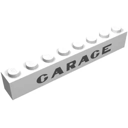 Brick 1 x 8 with 'GARAGE' with Plain 'G' Sans-Serif Thick Print / White
