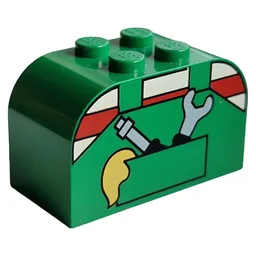 Brick Curved 2 x 4 x 2 Double with Overalls and Tools in Pocket Print / Green