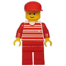 Man, White and Red Striped Shirt, Red Legs, Red Cap