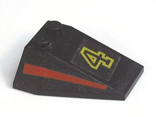 Lego Wedge 4 x 4 Triple without Stud Notches with Number 4 and Red Stripe both sides Pattern (Stickers) - Set 6551