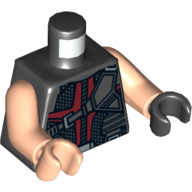 Lego Torso, Odd Hands, Vest with Dark Red and Black Straps, Quiver Print, Light Nougat Arms, Left Black Hand, Right Light Nougat Hand / Black
