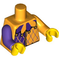 Lego Torso, Odd Arms, Jester Costume, Dark Purple and Bright Light Orange Collar Print, Left Bright Light Orange Arm, Right Dark Purple Arm, Yellow Hands / Bright Light Orange