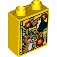 Duplo Brick 1 x 2 x 2 with Toucan and Tiger Print / Yellow