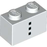 Brick 1 x 2 with Three Small Black Squares Print / White