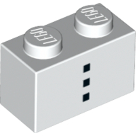 Lego Brick 1 x 2 with Three Small Black Squares Print / White