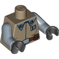 Lego Torso Rebel Officer Suit Print, Sand Blue Arms, Black Hands / Dark Tan