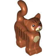 Animal, Cat, Standing New Style with Dark Tan Chest and Muzzle, Brown Stripes, and Bright Pink Nose Print / Dark Orange